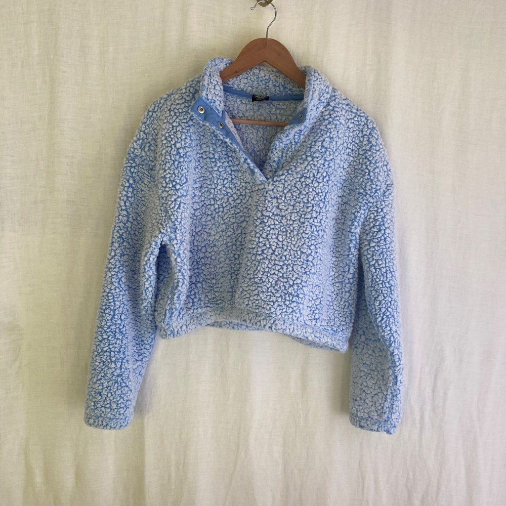 PacSun Sherpa Pullover W's Sz Med Cloudy Sky Blue and White Dopamine Lightweight